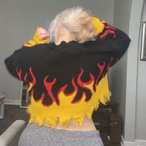 cool double-knit black flame sweater